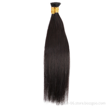 Aisi Hair 10A Unprocessed Color 1B Human Hair Double Drawn Pre Bonded Keratin I Tip Human Hair Extension For Women